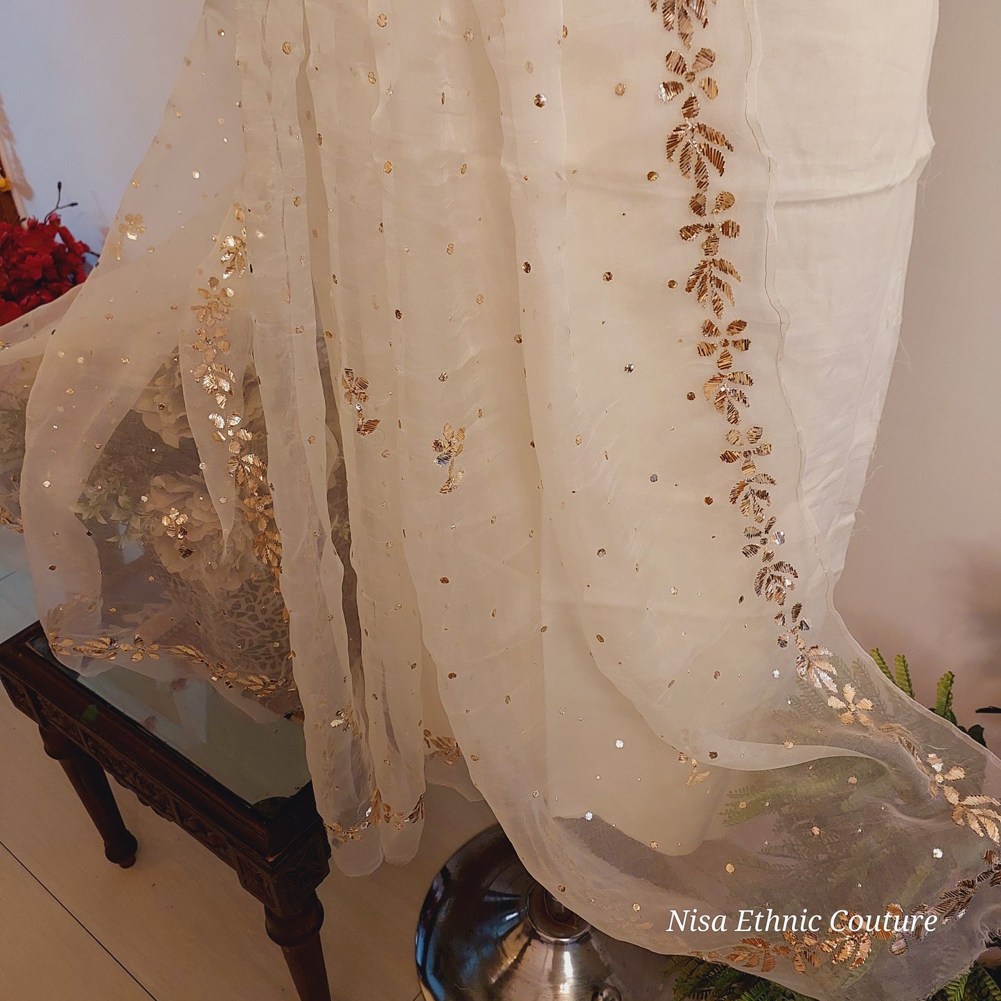 Pure organza mukaish dupatta