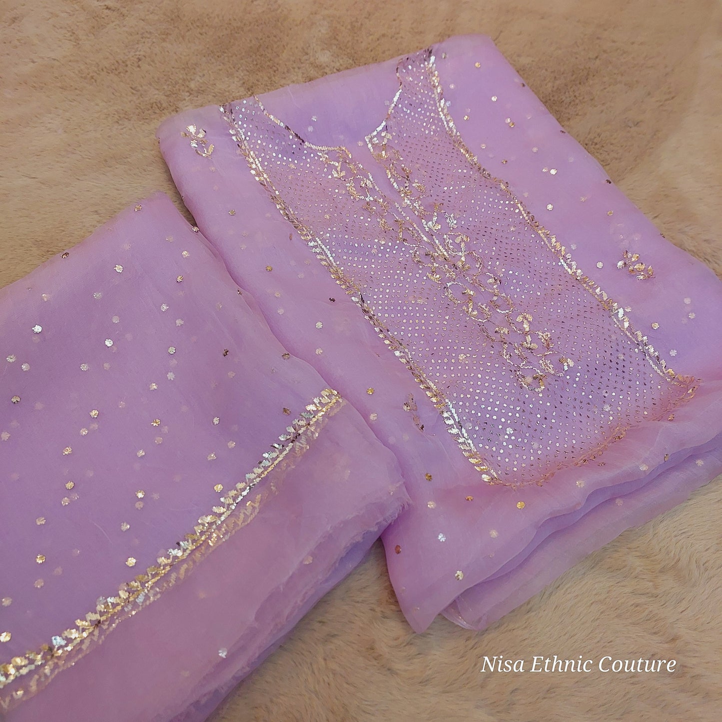 Pure organza mukaish suit