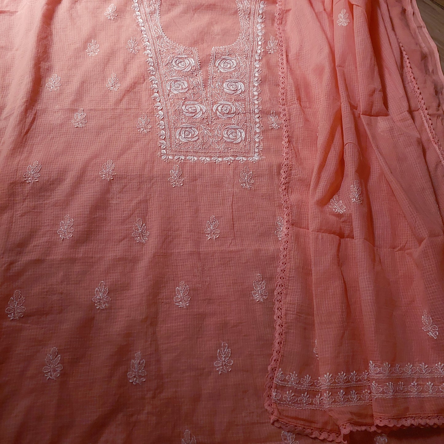 Kota Doriya Rose Chikankari (Peach)