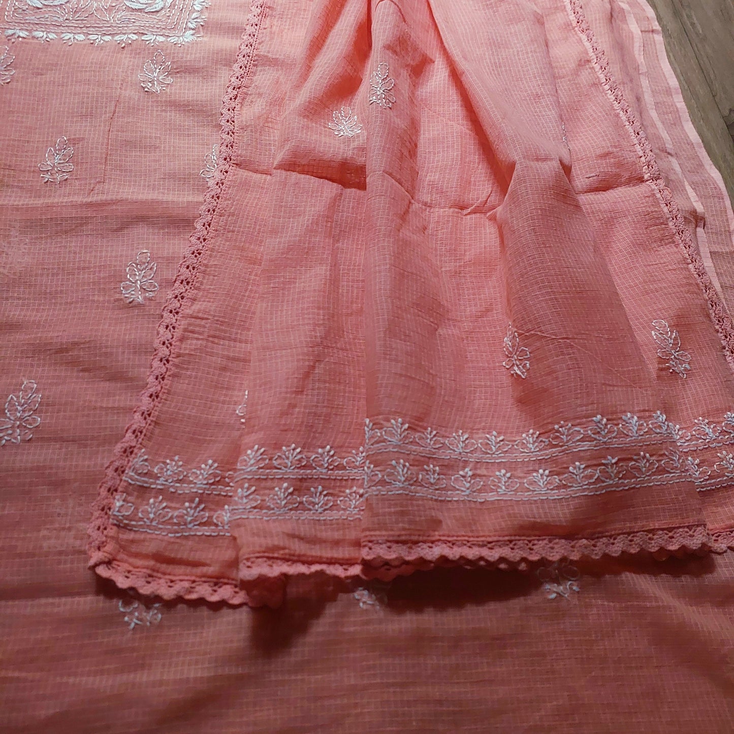 Kota Doriya Rose Chikankari (Peach)