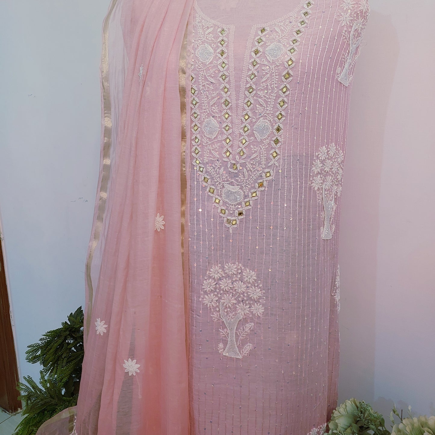 Mul Chanderi Chikankari Suit