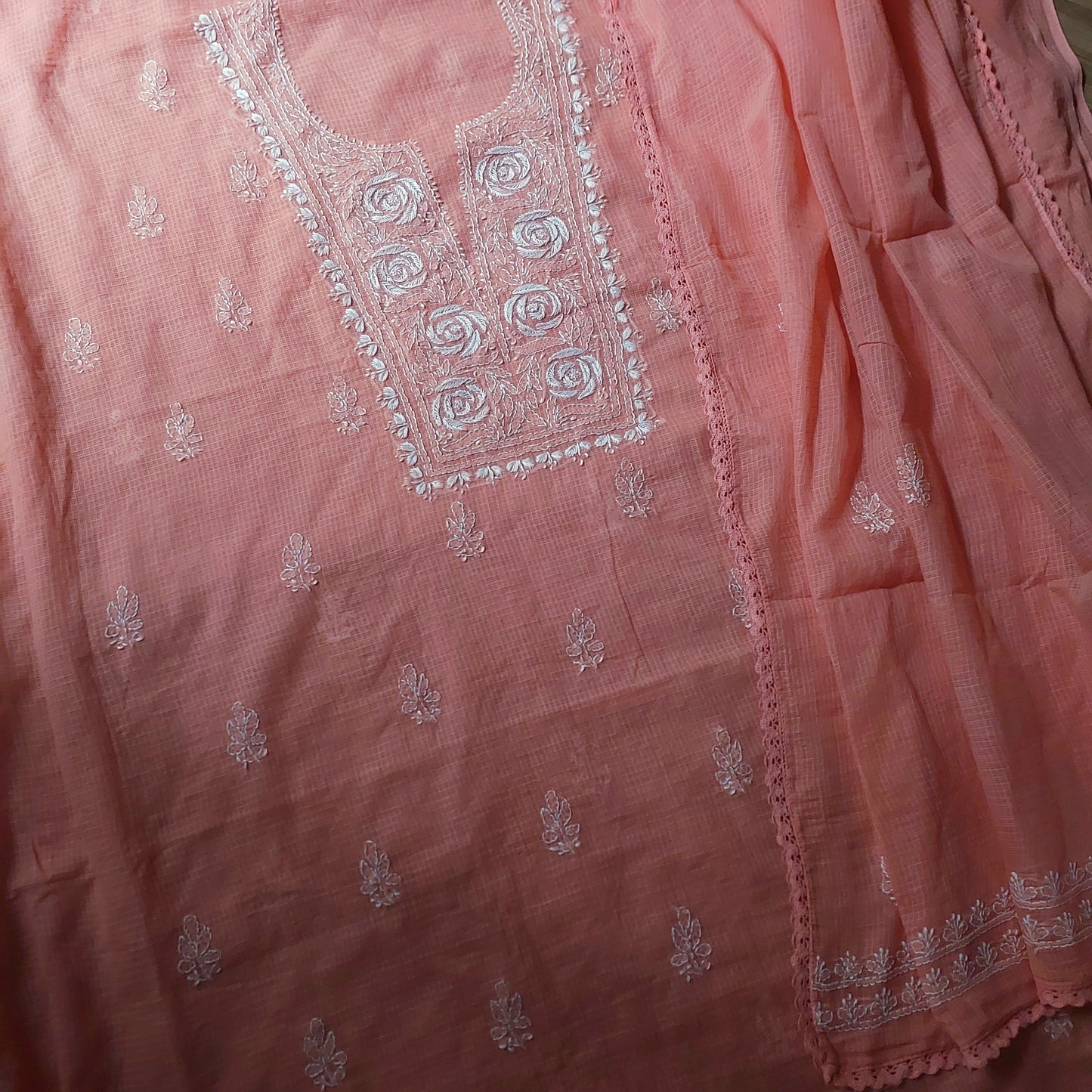 Kota Doriya Rose Chikankari (Peach)
