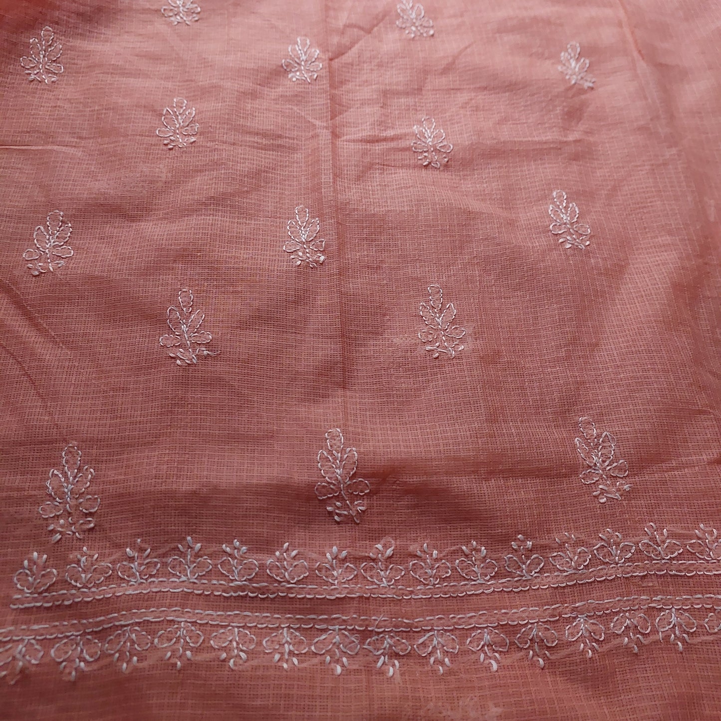 Kota Doriya Rose Chikankari (Peach)