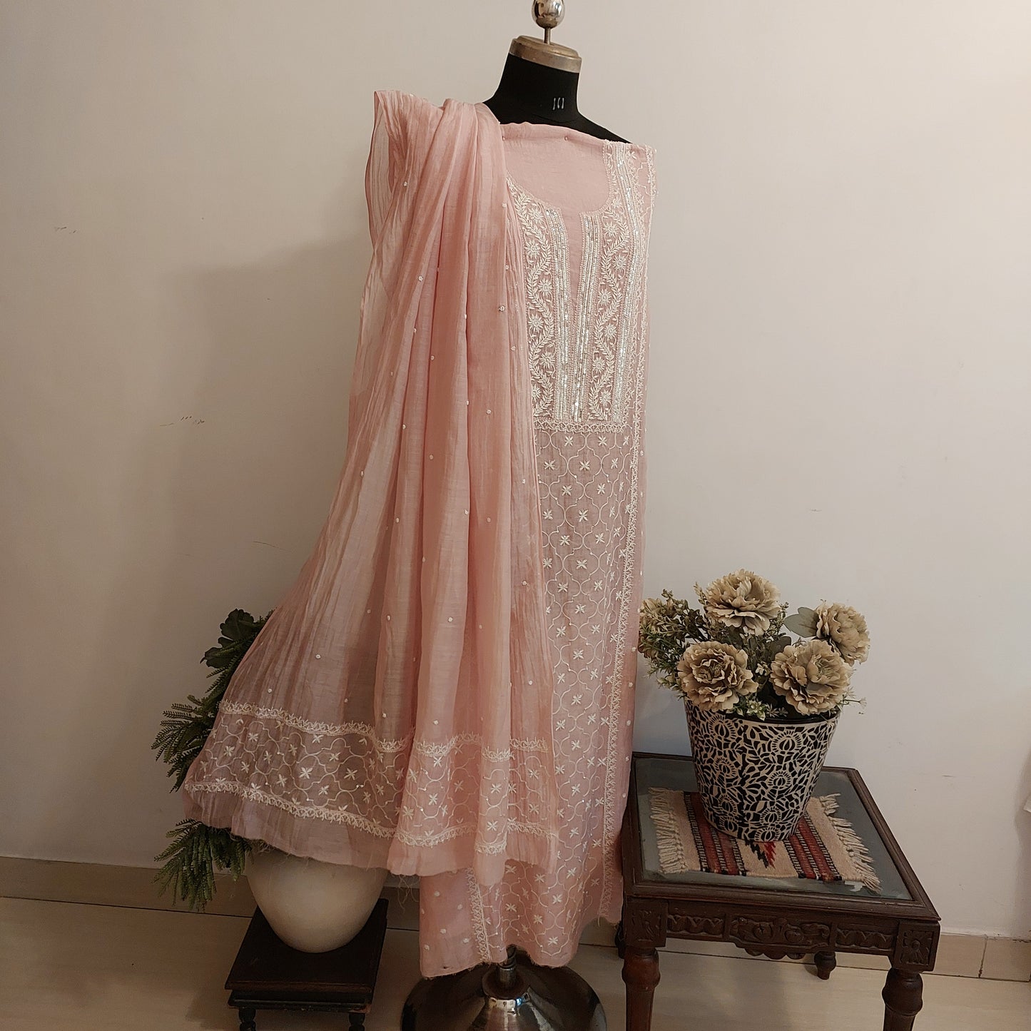 Mul Chanderi Chikankari Suit