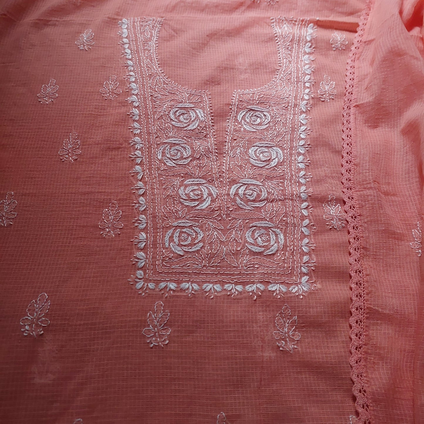 Kota Doriya Rose Chikankari (Peach)