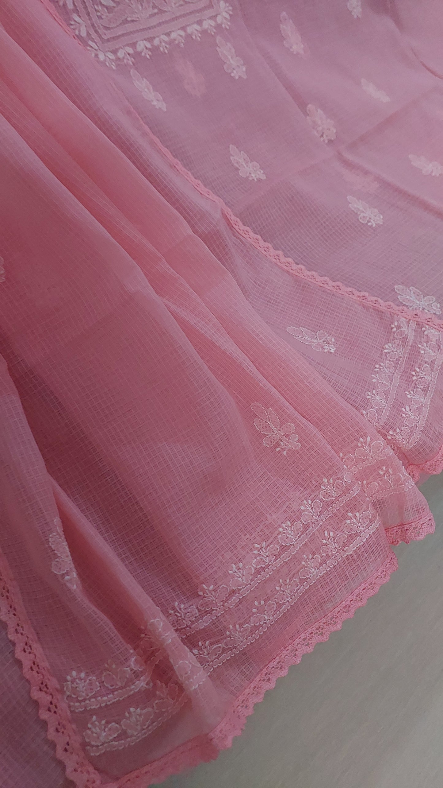 Kota Doriya Rose Chikankari (Peach Pink)