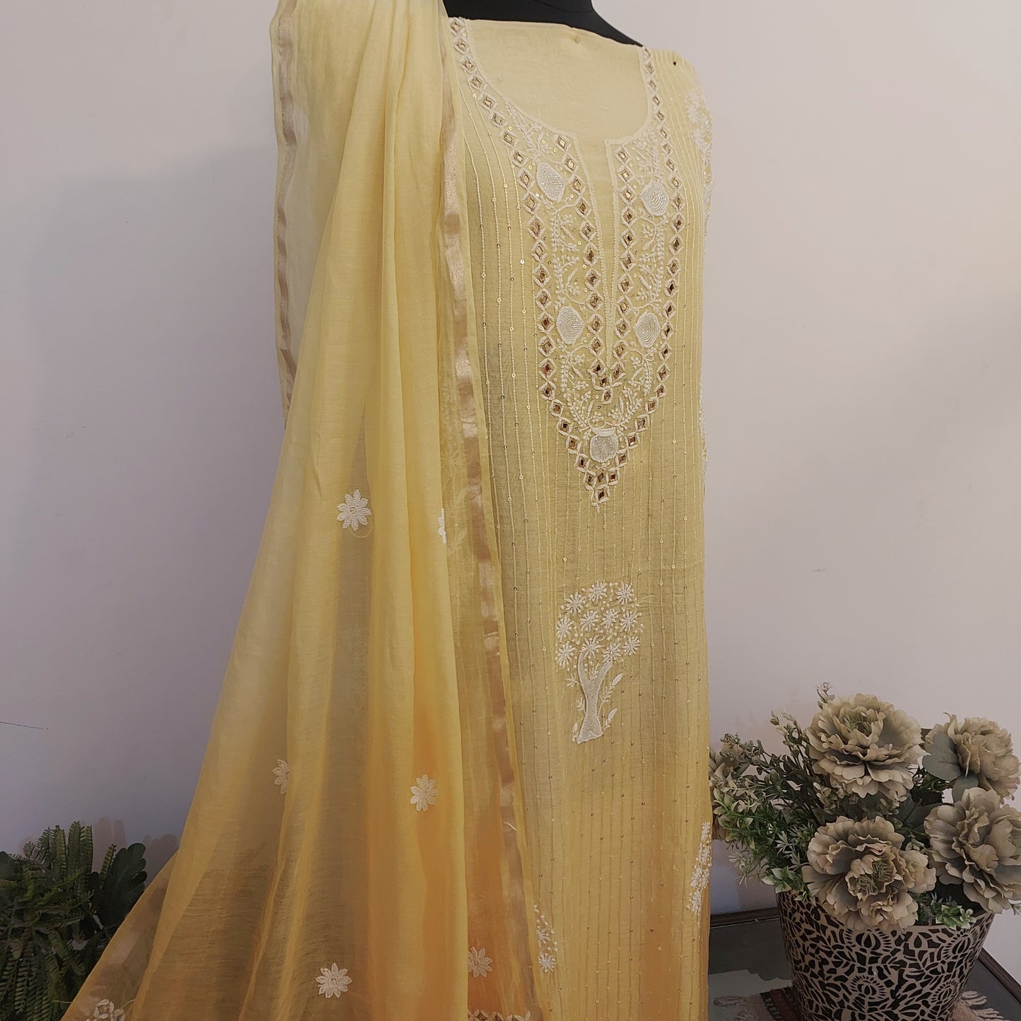Mul Chanderi Chikankari Suit