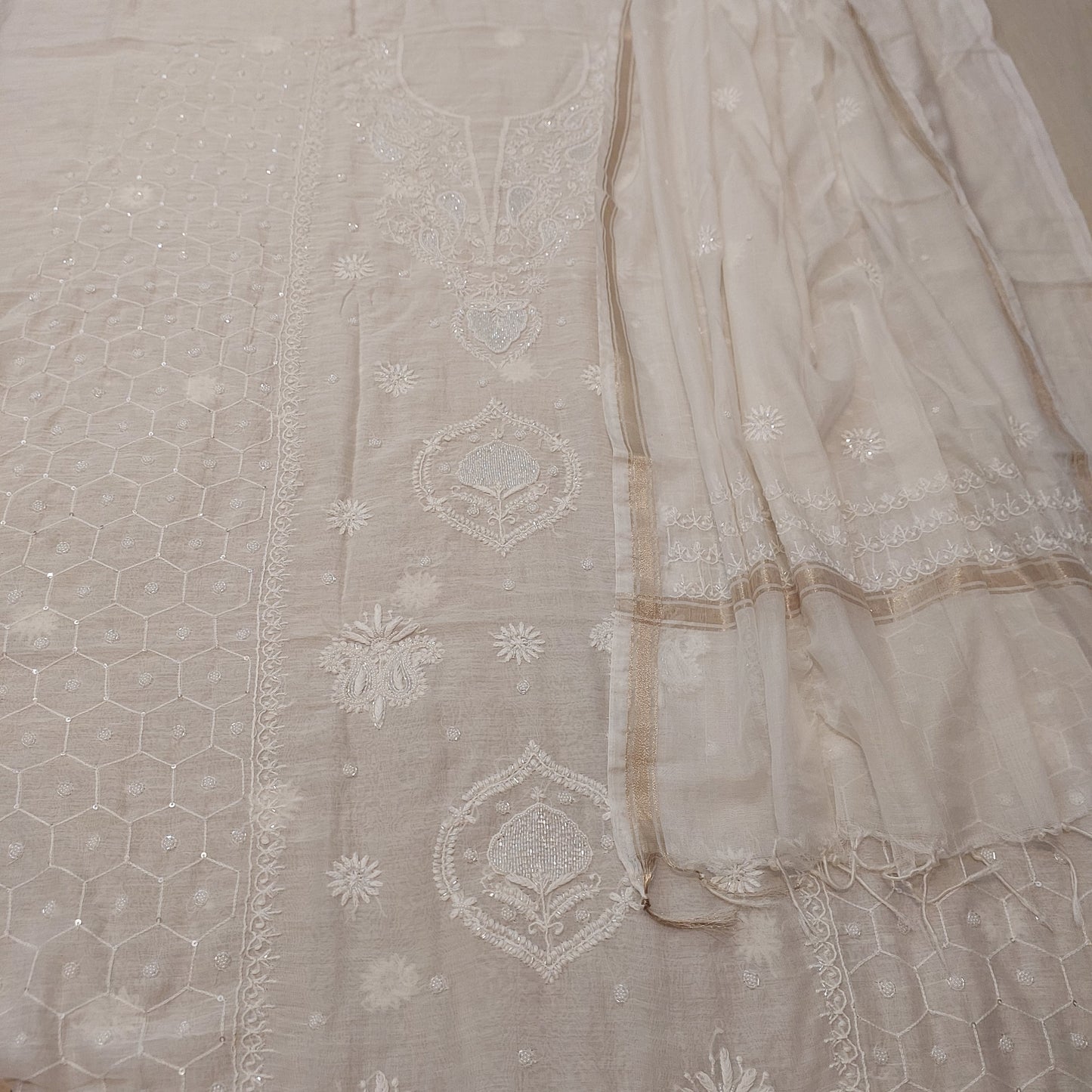 Mul Chanderi Chikankari Suit