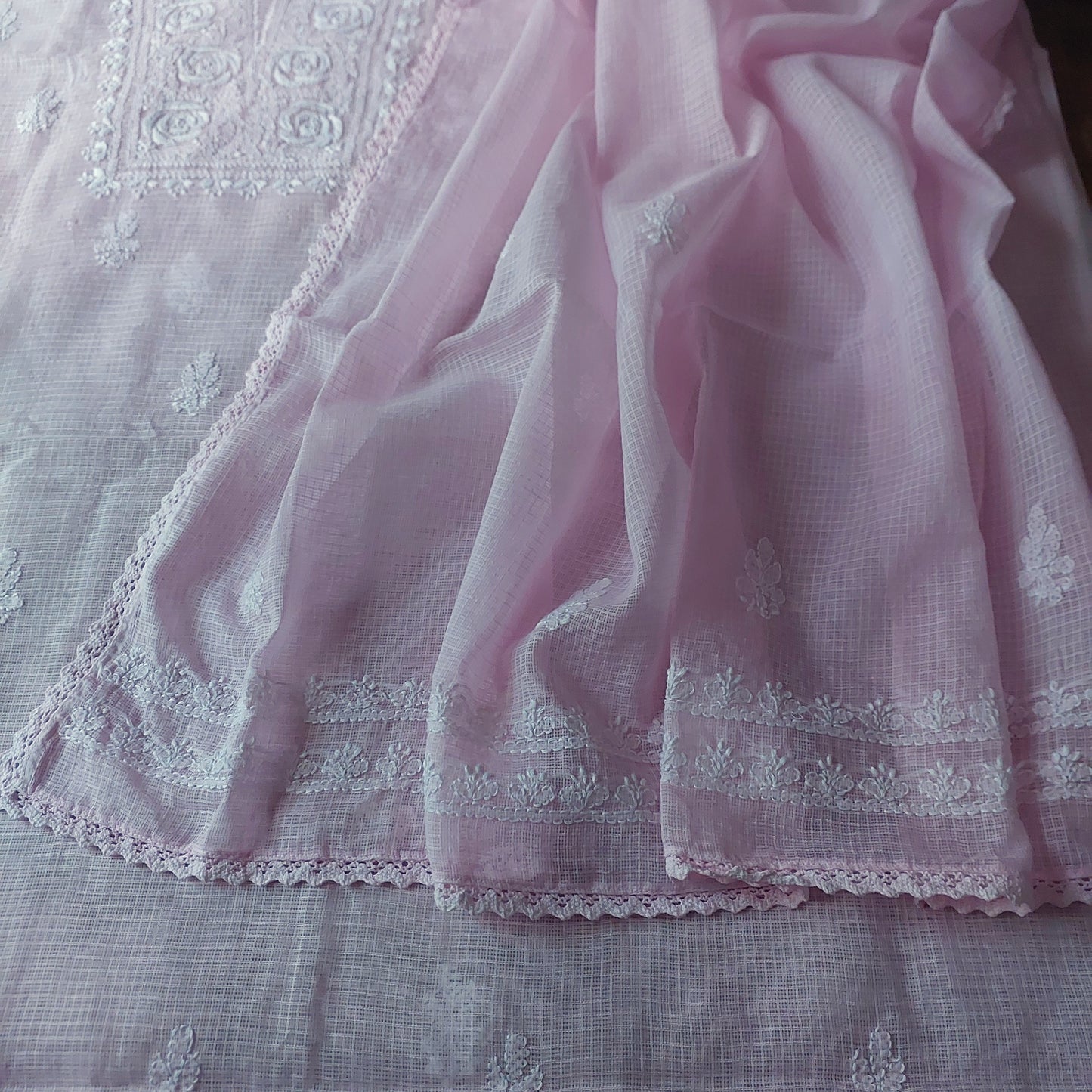 Kota Doriya Rose Chikankari (Baby Pink)