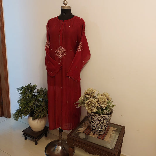 Nigar - Mul Chanderi Kurta Maroon
