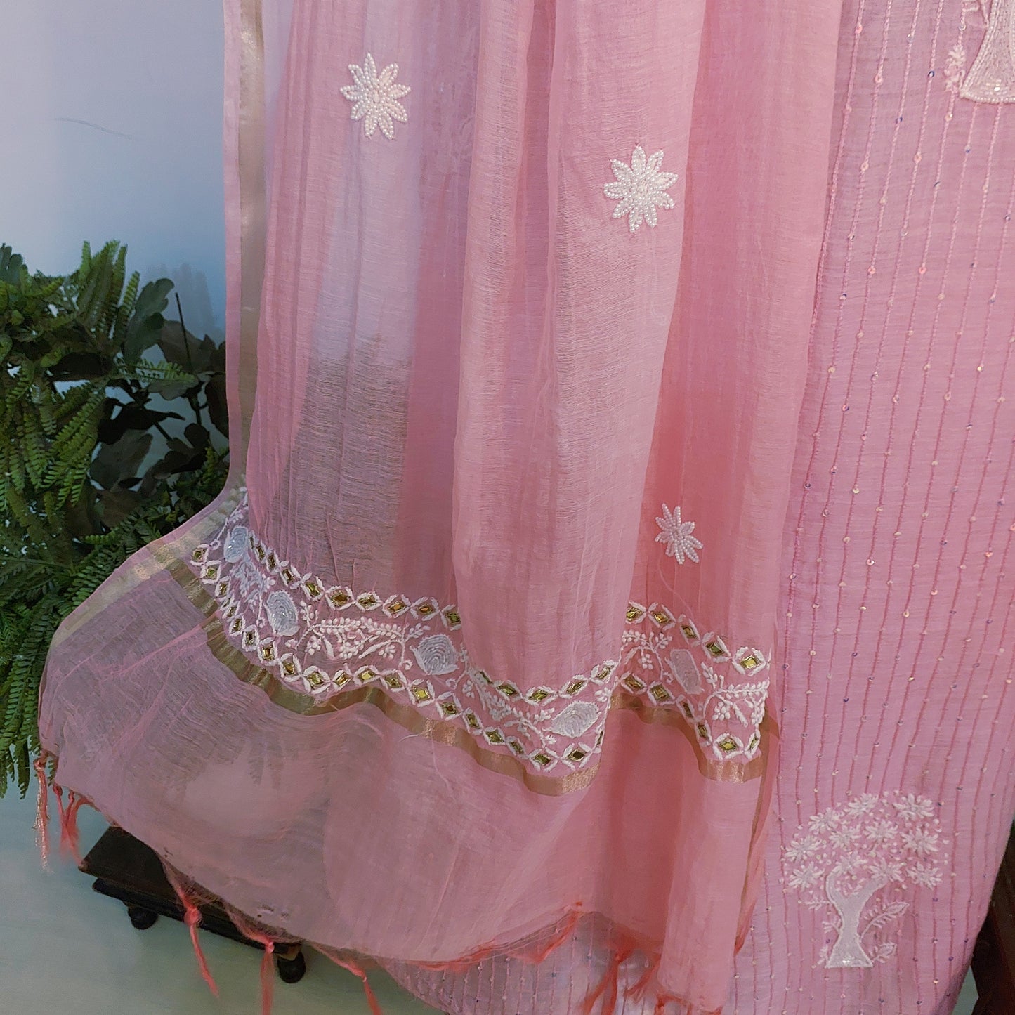 Mul Chanderi Chikankari Suit