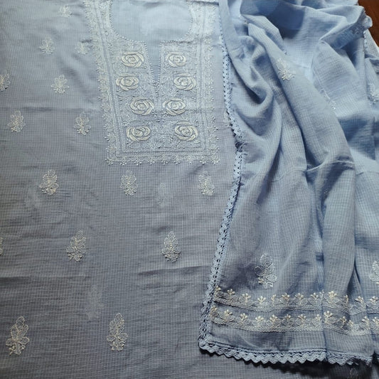 Kota Doriya Rose Chikankari (Ice Blue)