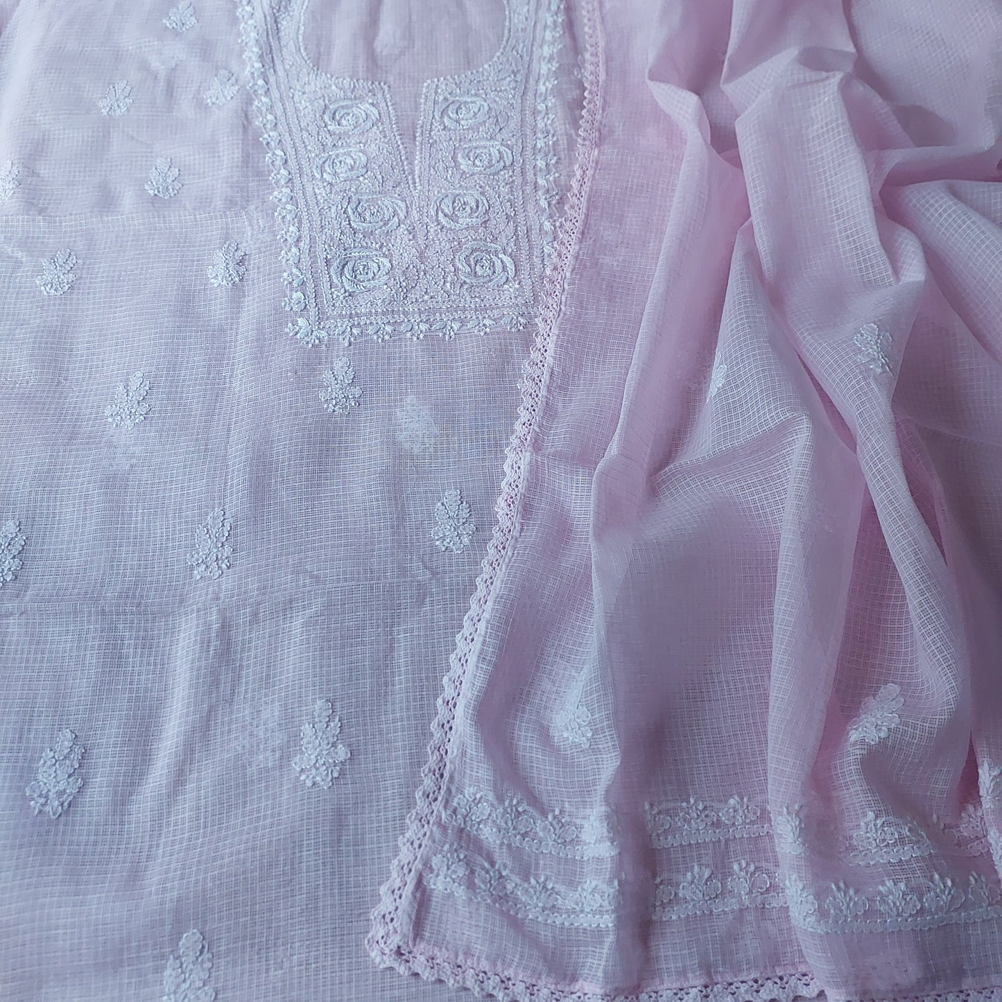 Kota Doriya Rose Chikankari (Baby Pink)
