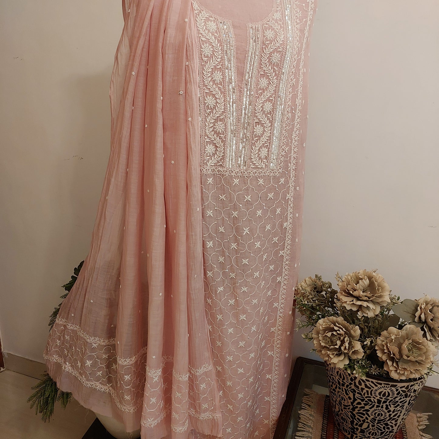 Mul Chanderi Chikankari Suit