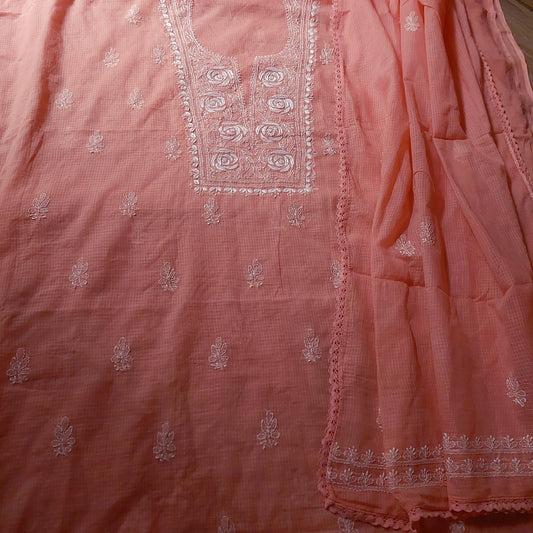 Kota Doriya Rose Chikankari (Peach)