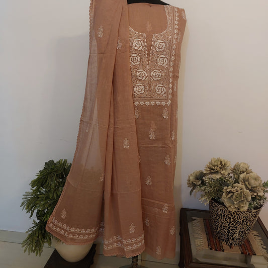 Kota Doriya Rose Chikankari (light brown)