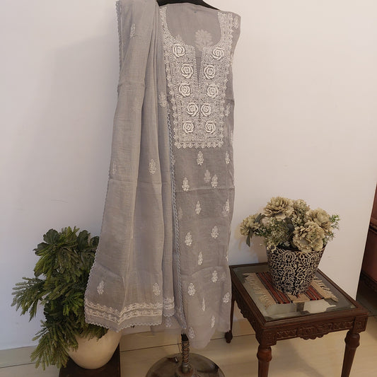 Kota Doriya Rose Chikankari (grey)