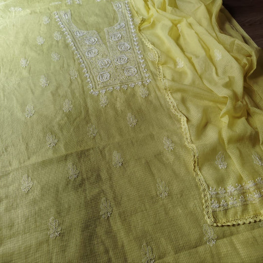 Kota Doriya Rose Chikankari (Yellow)