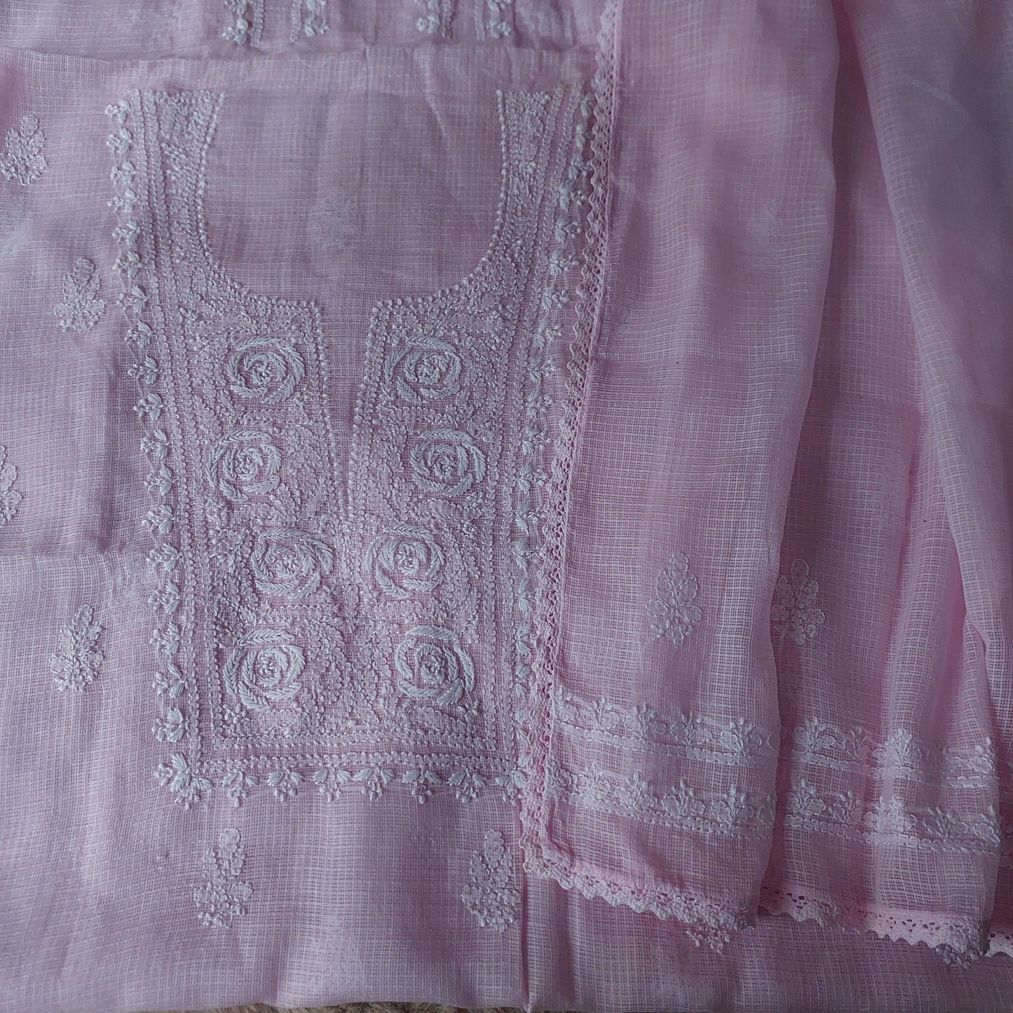 Kota Doriya Rose Chikankari (Baby Pink)