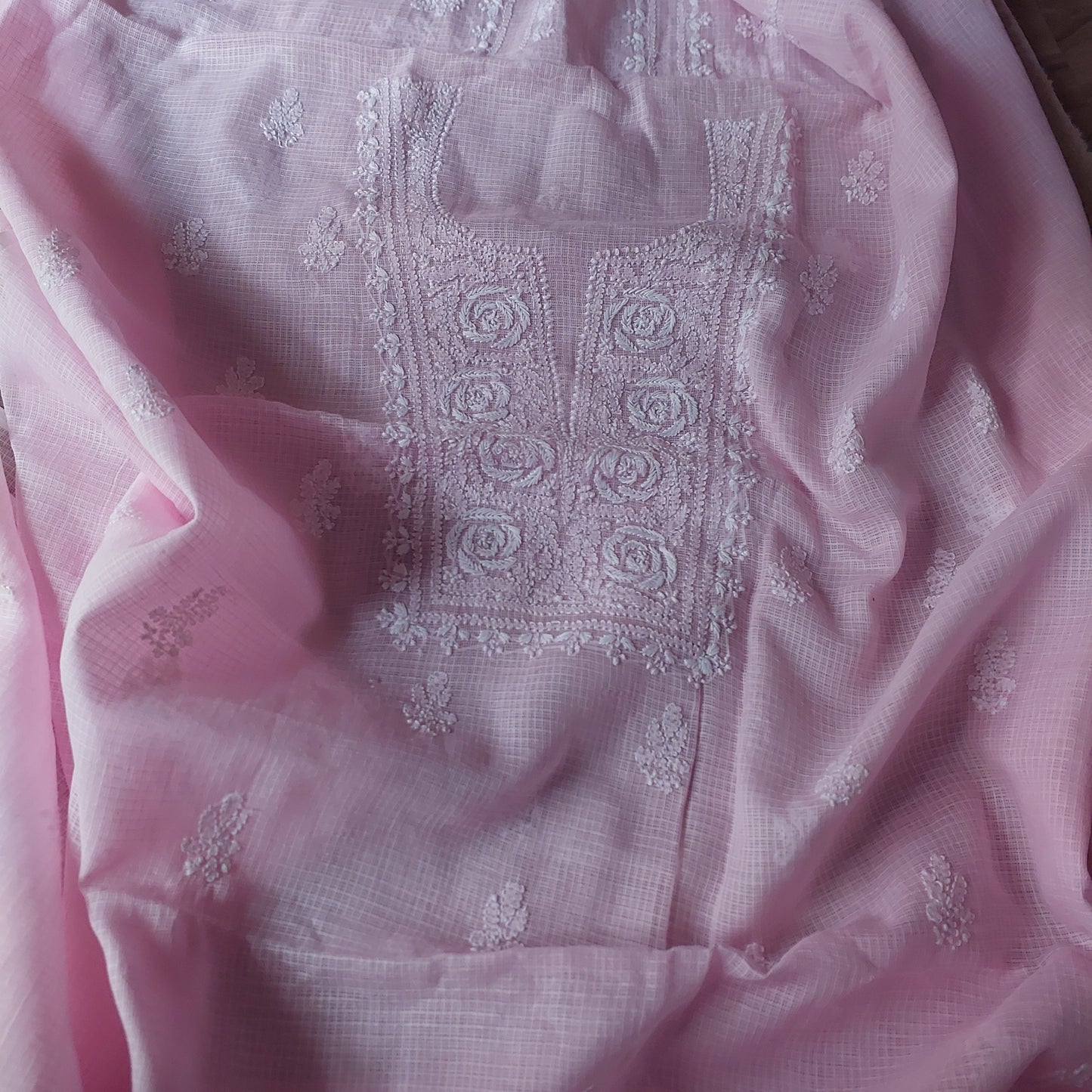 Kota Doriya Rose Chikankari (Baby Pink)