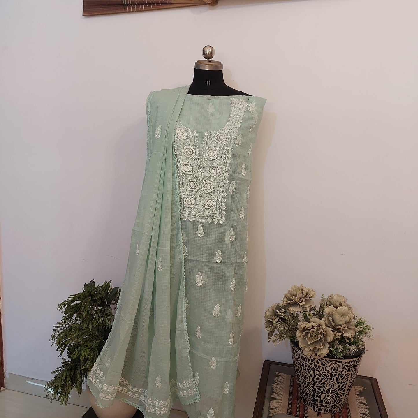 Kota Doriya Rose Chikankari (sea green)