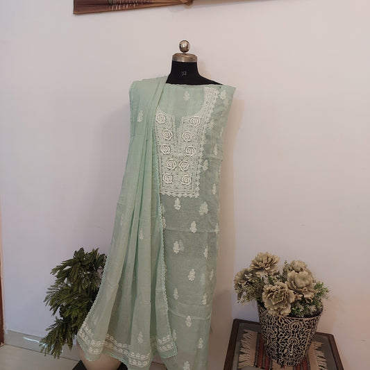 Kota Doriya Rose Chikankari (sea green)